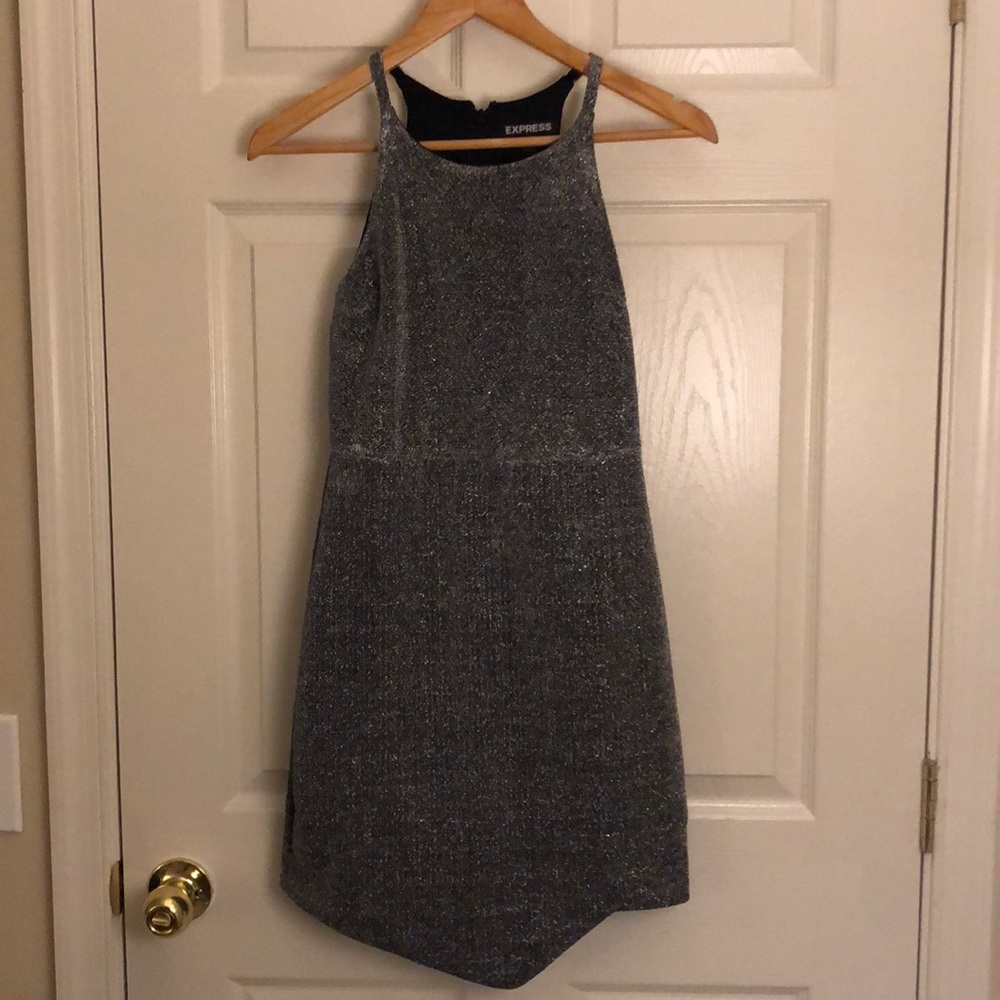 Silver body con high neck dress